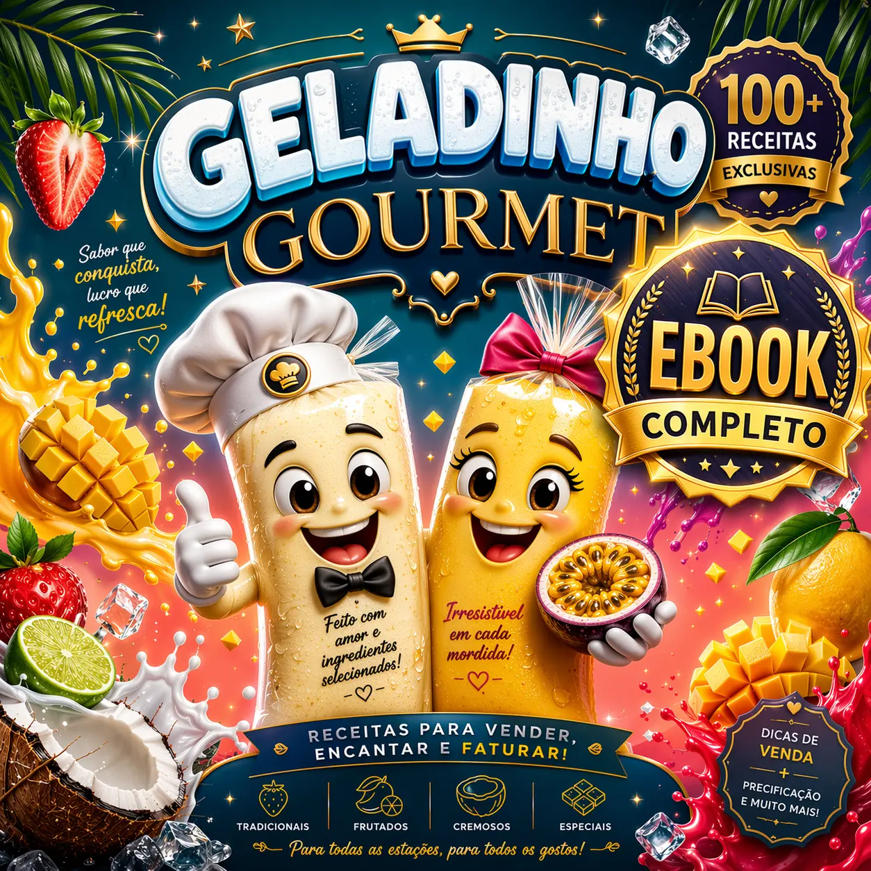 VARIEDADE DE GELADINHOS GOURMET CREMOSOS DE NINHO COM NUTELLA E MORANGO PARA VENDER.
