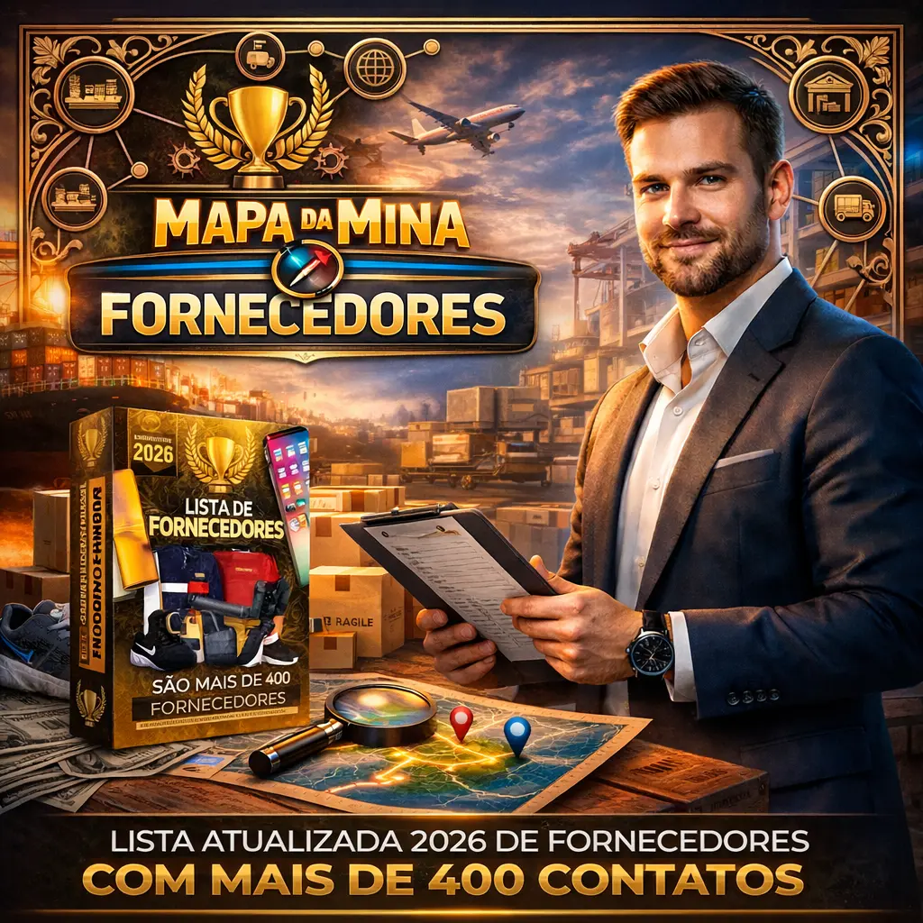 CAPA DO EBOOK LISTA DE FORNECEDORES VIP COM CONTATOS DE FÁBRICAS DE ROUPAS, ELETRÓNICOS E ACESSÓRIOS.