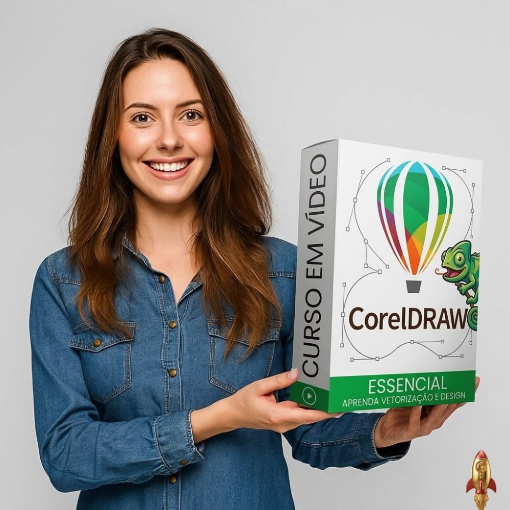 Interface do software CorelDRAW com artes gráficas profissionais no curso em vídeo Corel Lucrativo.