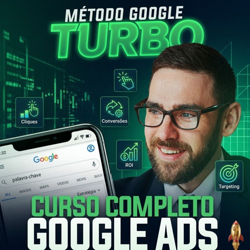 Painel do Google Ads com métricas de conversão e campanhas de rede de pesquisa no curso em vídeo.