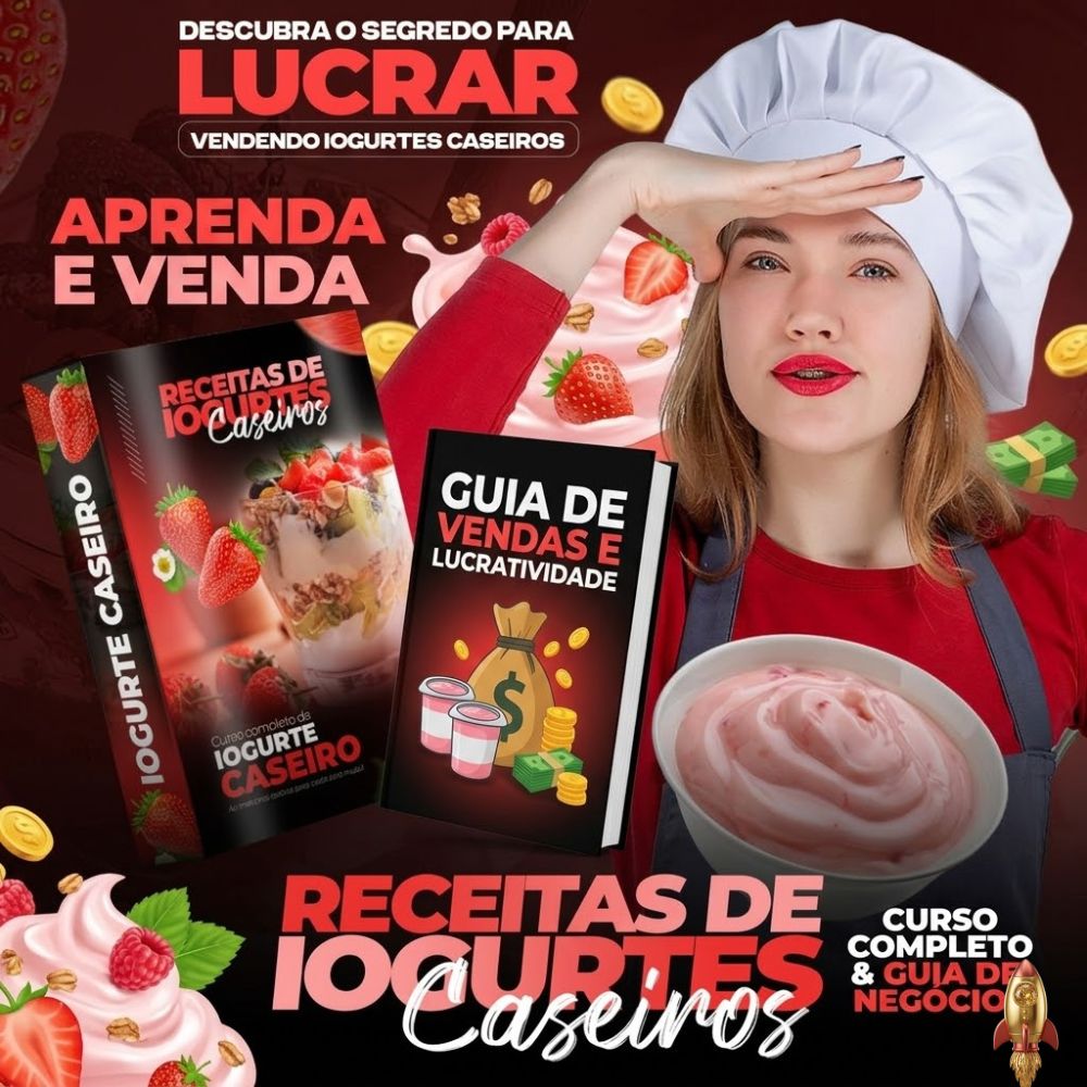 Iogurte caseiro cremoso em frasco de vidro com frutas frescas em curso em vídeo de receitas naturais.