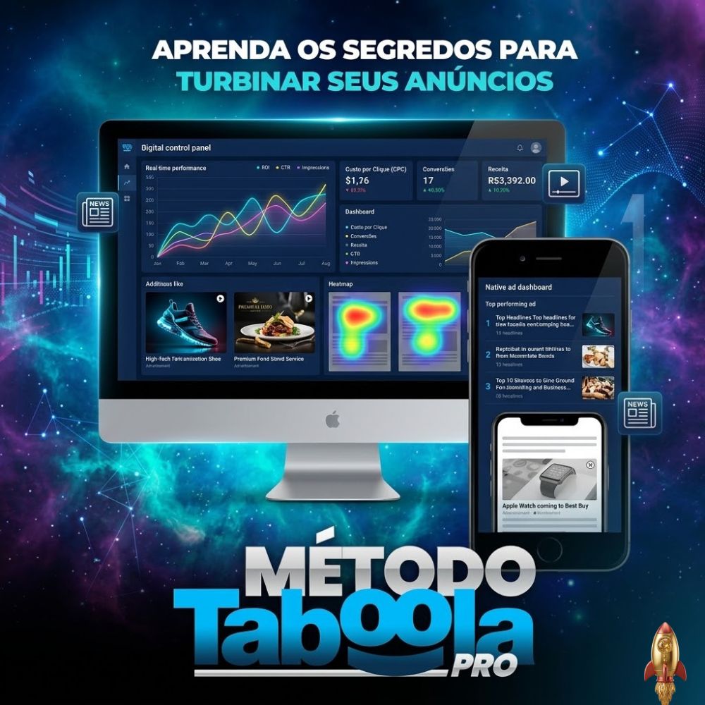 PAINEL DO GERENCIADOR DE ANÚNCIOS NATIVOS TABOOLA EM CURSO EM VÍDEO PARA AFILIADOS E PRODUTORES.